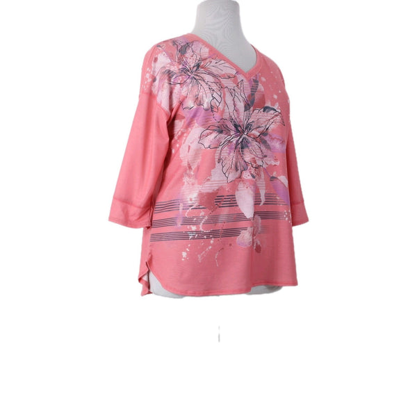 CJ Banks Top NEW $50 Sz 1X Pink Multi Colored Floral V Neck Mid Sleeve Poly Top