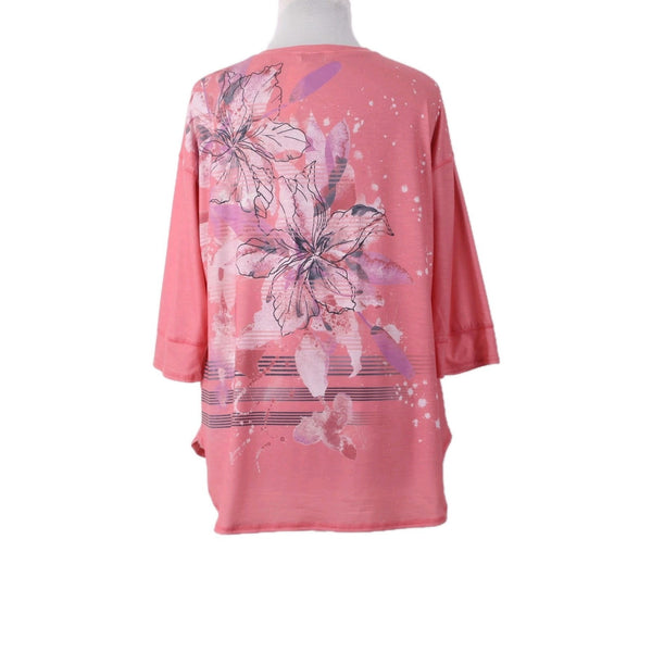 CJ Banks Top NEW $50 Sz 1X Pink Multi Colored Floral V Neck Mid Sleeve Poly Top