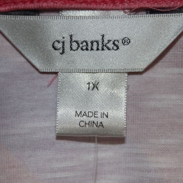 CJ Banks Top NEW $50 Sz 1X Pink Multi Colored Floral V Neck Mid Sleeve Poly Top