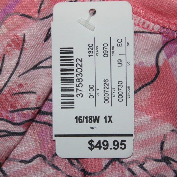 CJ Banks Top NEW $50 Sz 1X Pink Multi Colored Floral V Neck Mid Sleeve Poly Top