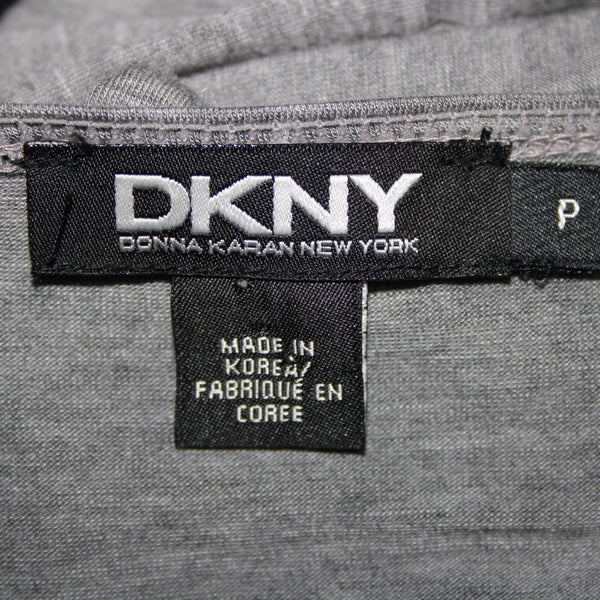 DKNY Sz P Gray V Neck Pleated Unlined Zip Closure Lyocell Elastane Dress