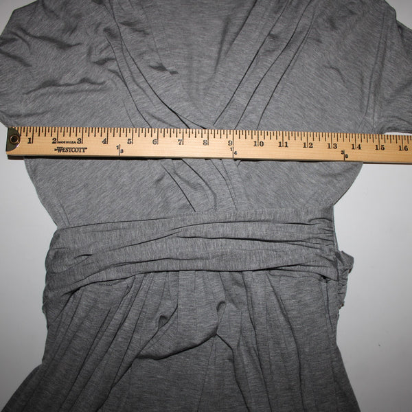 DKNY Sz P Gray V Neck Pleated Unlined Zip Closure Lyocell Elastane Dress