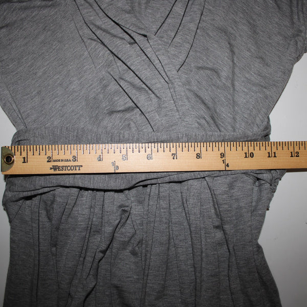 DKNY Sz P Gray V Neck Pleated Unlined Zip Closure Lyocell Elastane Dress