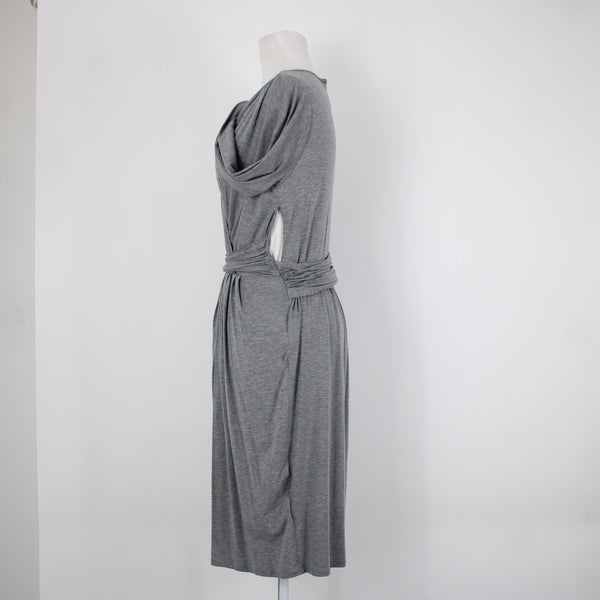 DKNY Sz P Gray V Neck Pleated Unlined Zip Closure Lyocell Elastane Dress