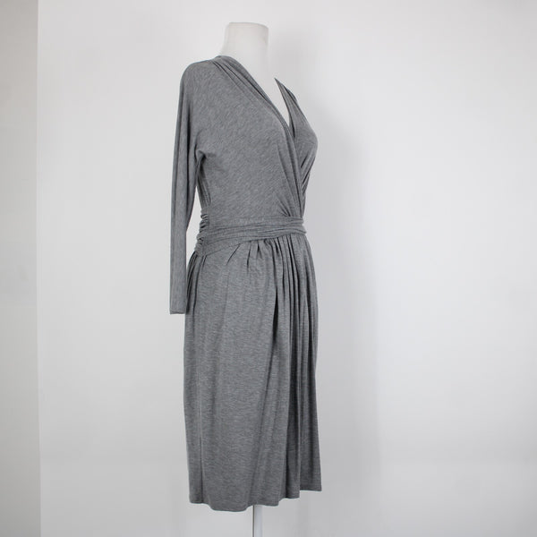 DKNY Sz P Gray V Neck Pleated Unlined Zip Closure Lyocell Elastane Dress