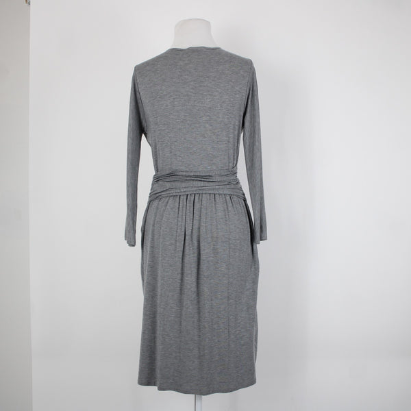 DKNY Sz P Gray V Neck Pleated Unlined Zip Closure Lyocell Elastane Dress