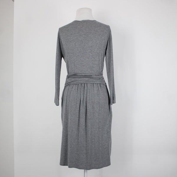 DKNY Sz P Gray V Neck Pleated Unlined Zip Closure Lyocell Elastane Dress