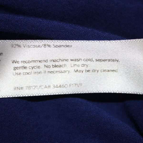Eileen Fisher Top Sz M Navy Blue Hi Low Short Sleeve Basic Viscose Spandex Top