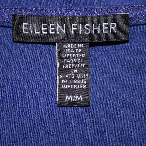 Eileen Fisher Top Sz M Navy Blue Hi Low Short Sleeve Basic Viscose Spandex Top
