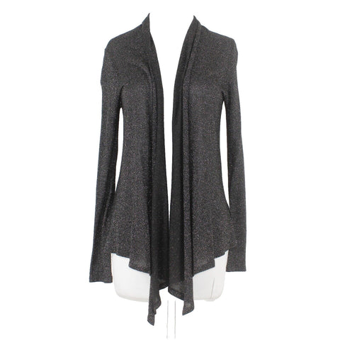 One Clothing Sz M Black Silver Metallic Open Long Front Rayon Blend Wrap