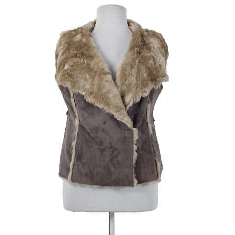 INC NEW $200 Sz 2X Brown Tan Pockets Collared Faux Fur Faux Suede Vest