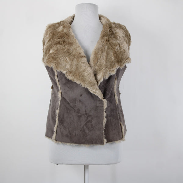 INC NEW $200 Sz 2X Brown Tan Pockets Collared Faux Fur Faux Suede Vest