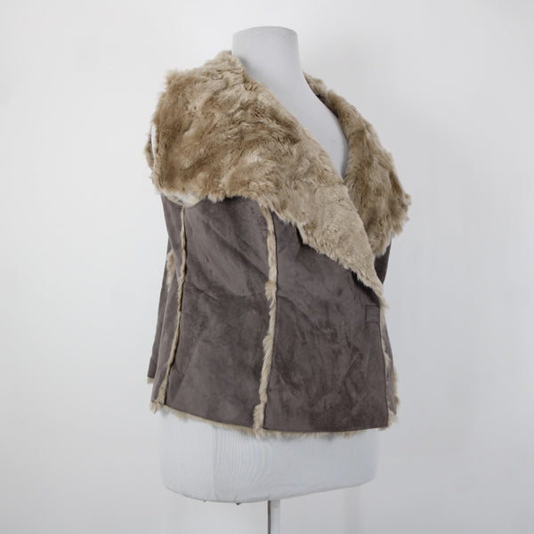 INC NEW $200 Sz 2X Brown Tan Pockets Collared Faux Fur Faux Suede Vest