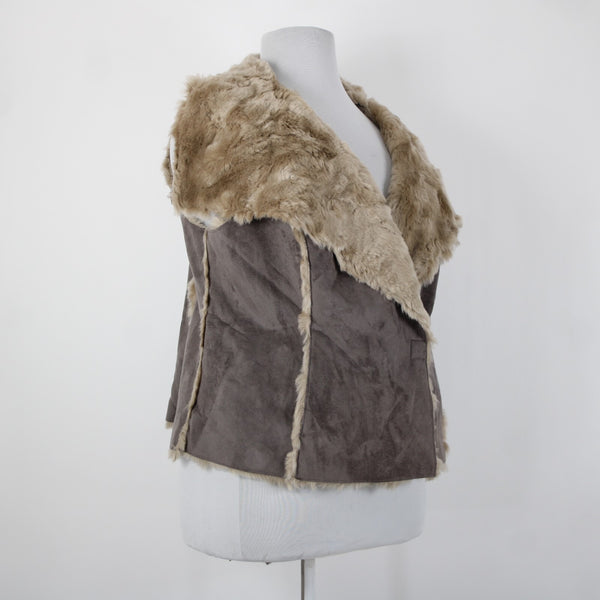 INC NEW $200 Sz 2X Brown Tan Pockets Collared Faux Fur Faux Suede Vest