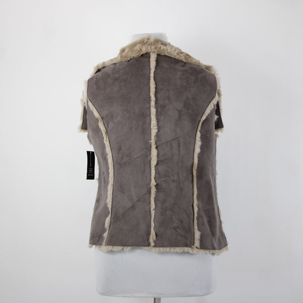 INC NEW $200 Sz 2X Brown Tan Pockets Collared Faux Fur Faux Suede Vest