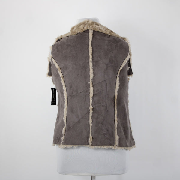 INC NEW $200 Sz 2X Brown Tan Pockets Collared Faux Fur Faux Suede Vest