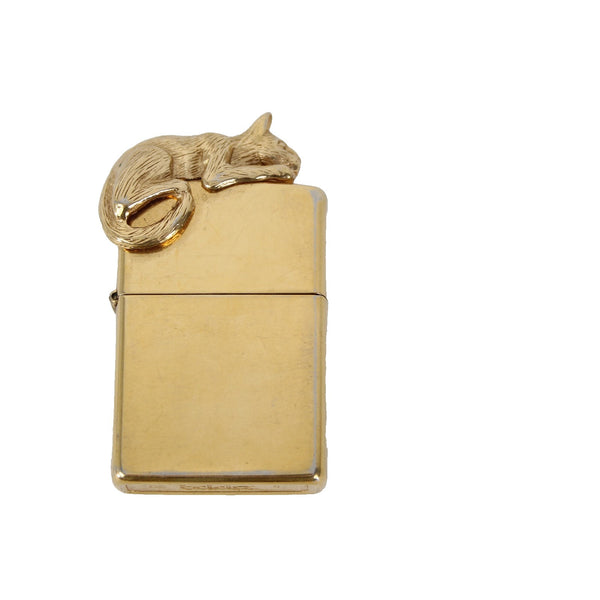 Zippo 3D Cat Lighter Gold Tone 3D Art Cat Resting On Top Zippo Lighter