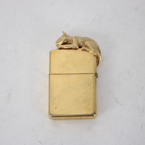 Zippo 3D Cat Lighter Gold Tone 3D Art Cat Resting On Top Zippo Lighter