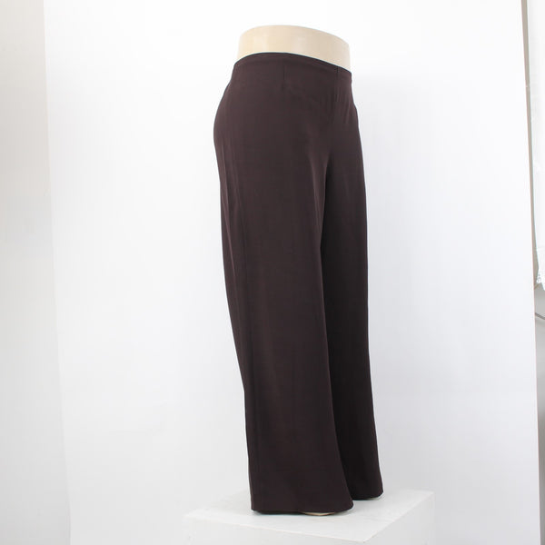 Eileen Fisher Pant NEW $155 Sz 2X x 31 Dark Brown Crepe Elastic Waist 100% Silk