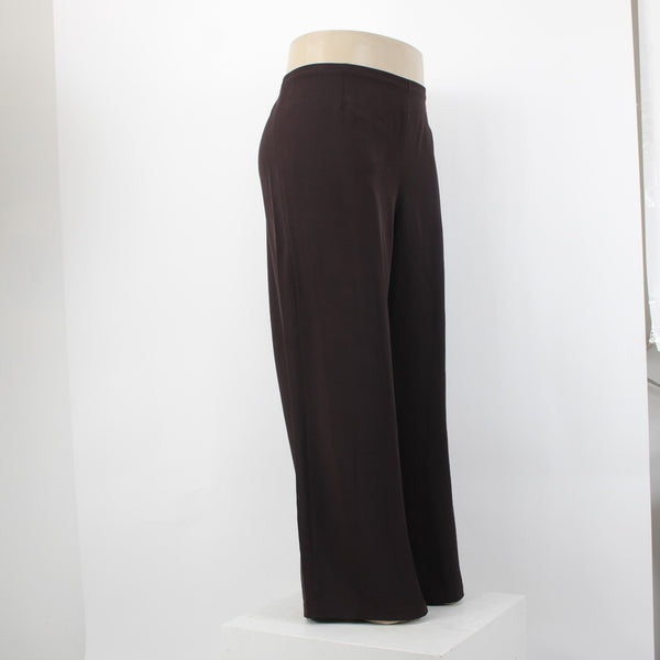 Eileen Fisher Pant NEW $155 Sz 2X x 31 Dark Brown Crepe Elastic Waist 100% Silk