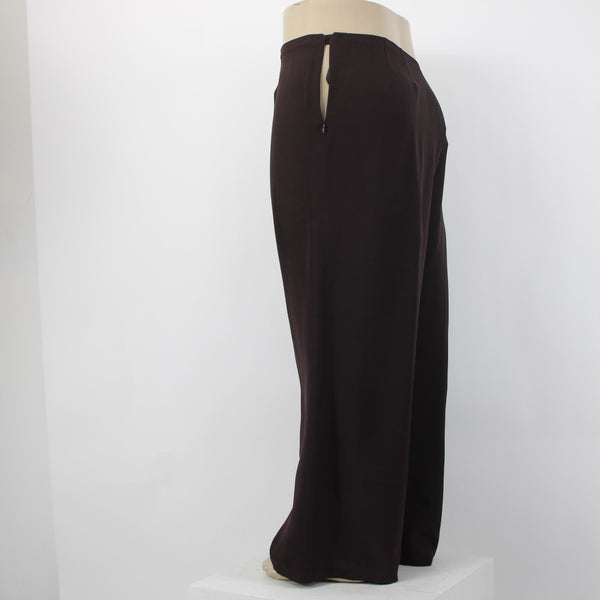 Eileen Fisher Pant NEW $155 Sz 2X x 31 Dark Brown Crepe Elastic Waist 100% Silk