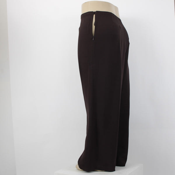 Eileen Fisher Pant NEW $155 Sz 2X x 31 Dark Brown Crepe Elastic Waist 100% Silk