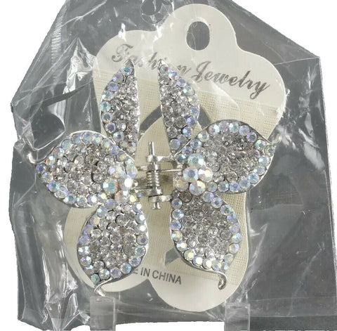 Fashion Jewelry NEW $16 Silvertone Rhinestones Flower Hair Clip