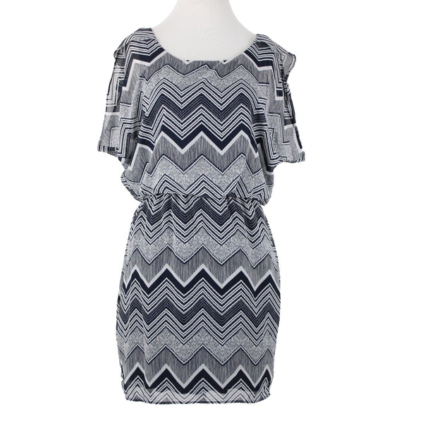 City Triangles Sz S Navy Blue White Lined Elastic Waist 100% Polyester Dress