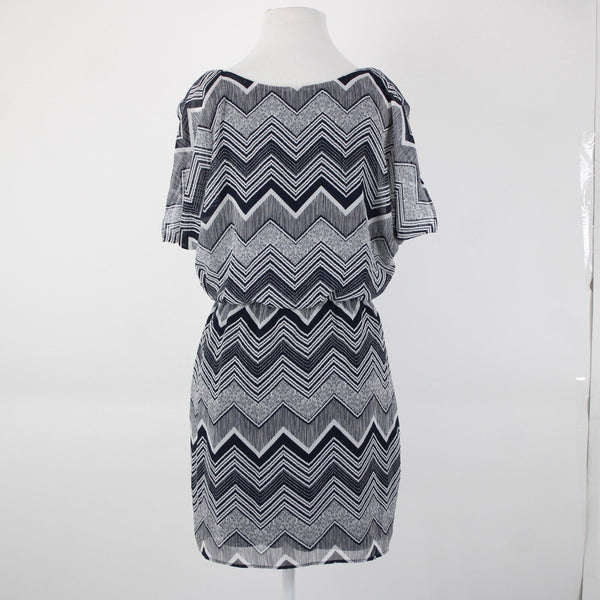City Triangles Sz S Navy Blue White Lined Elastic Waist 100% Polyester Dress