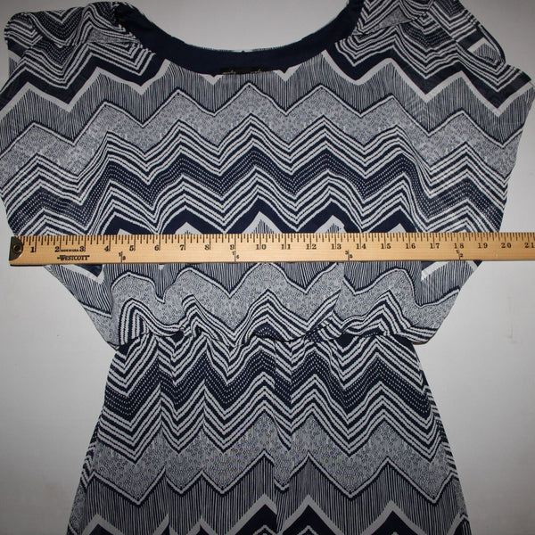 City Triangles Sz S Navy Blue White Lined Elastic Waist 100% Polyester Dress