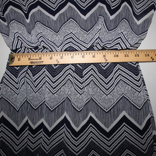 City Triangles Sz S Navy Blue White Lined Elastic Waist 100% Polyester Dress
