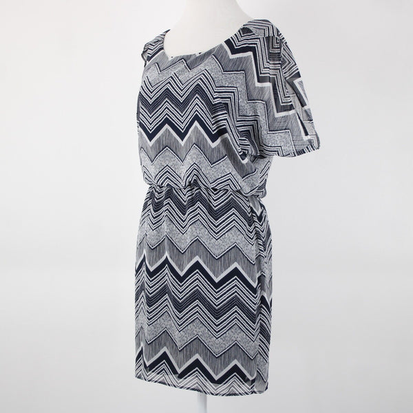 City Triangles Sz S Navy Blue White Lined Elastic Waist 100% Polyester Dress
