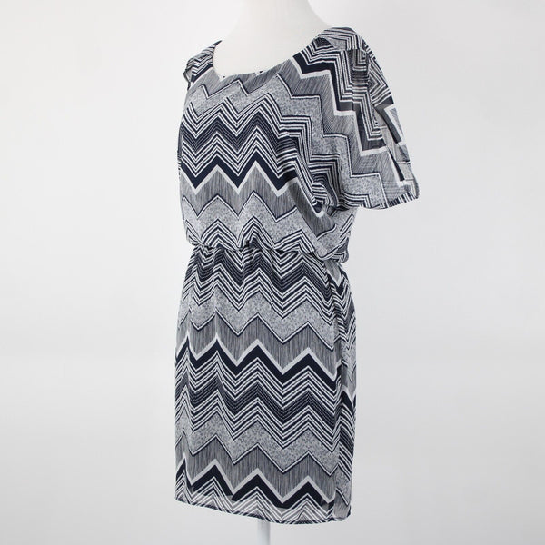 City Triangles Sz S Navy Blue White Lined Elastic Waist 100% Polyester Dress