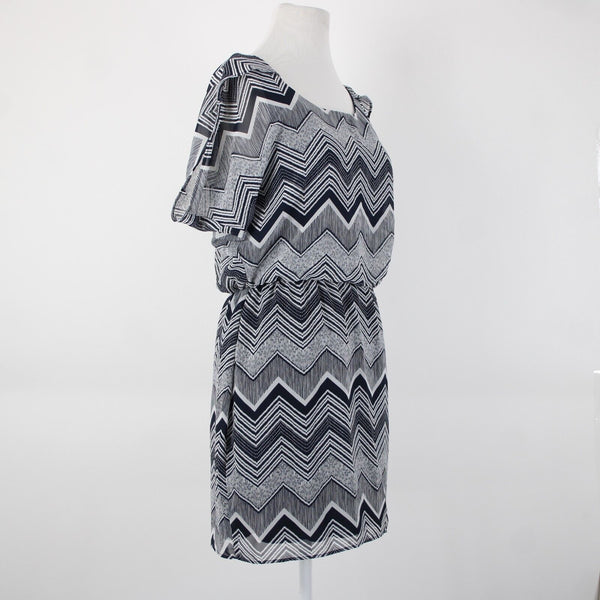 City Triangles Sz S Navy Blue White Lined Elastic Waist 100% Polyester Dress