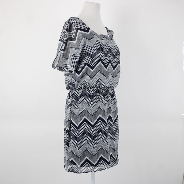 City Triangles Sz S Navy Blue White Lined Elastic Waist 100% Polyester Dress