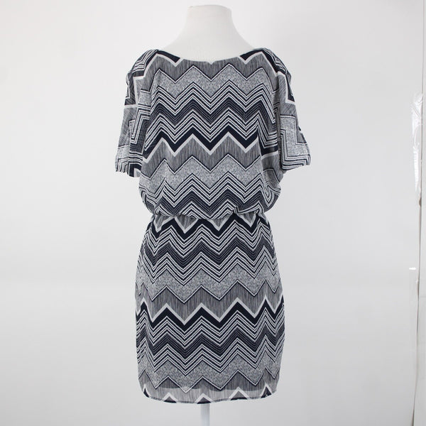 City Triangles Sz S Navy Blue White Lined Elastic Waist 100% Polyester Dress
