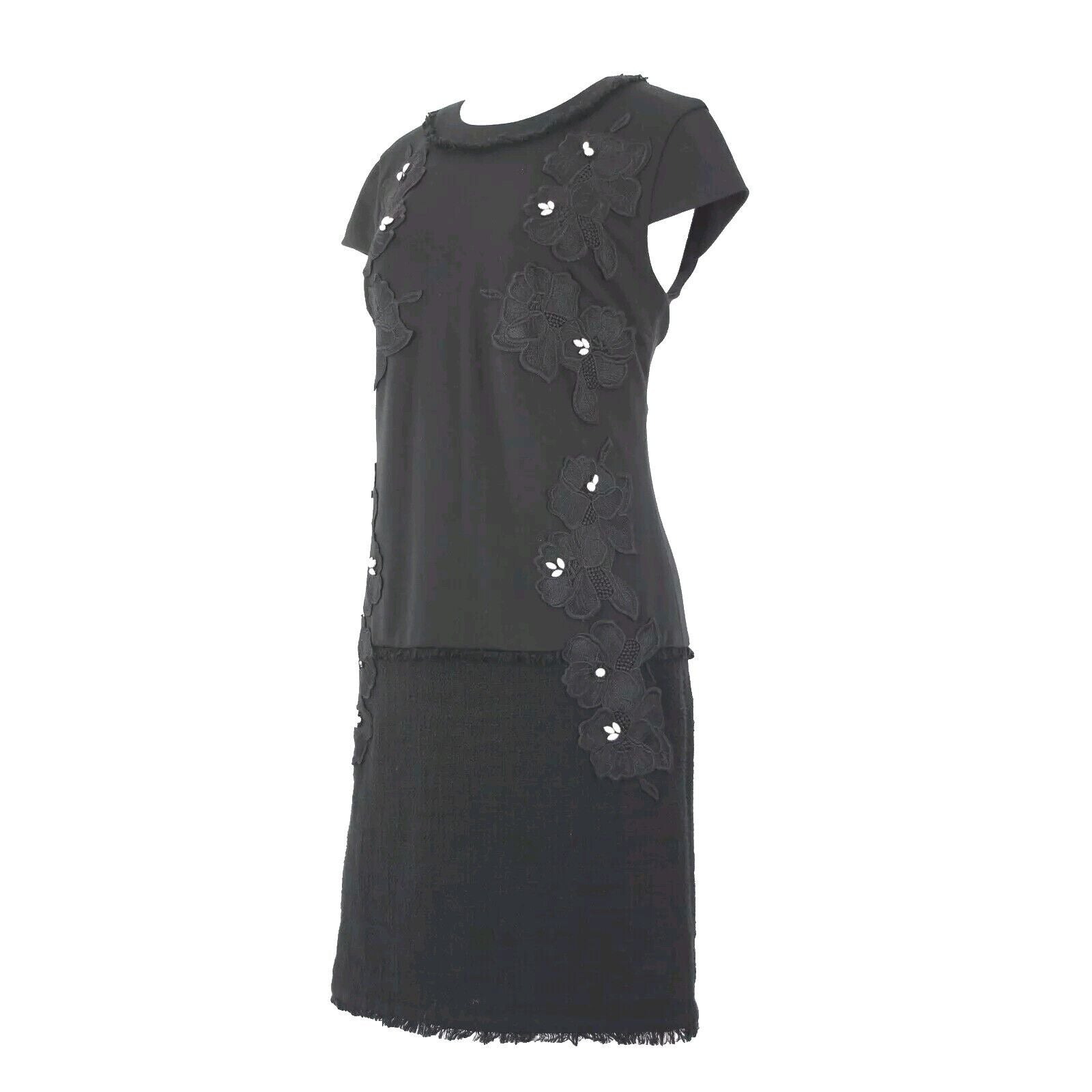 Karl Lagerfeld Sz 4 Black On Black Pearl Applique Floral Lined Poly Rayon Dress