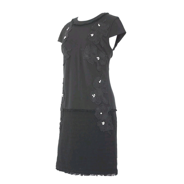 Karl Lagerfeld Sz 4 Black On Black Pearl Applique Floral Lined Poly Rayon Dress