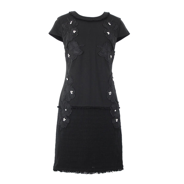 Karl Lagerfeld Sz 4 Black On Black Pearl Applique Floral Lined Poly Rayon Dress