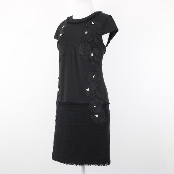Karl Lagerfeld Sz 4 Black On Black Pearl Applique Floral Lined Poly Rayon Dress
