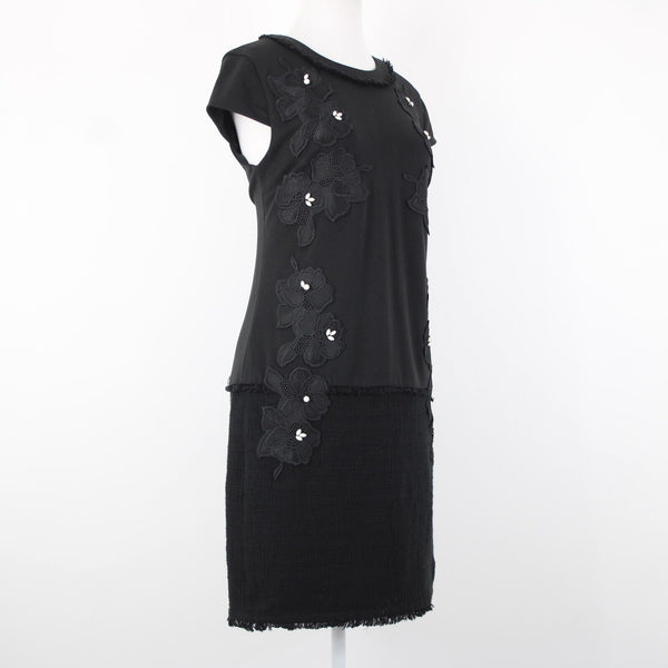 Karl Lagerfeld Sz 4 Black On Black Pearl Applique Floral Lined Poly Rayon Dress