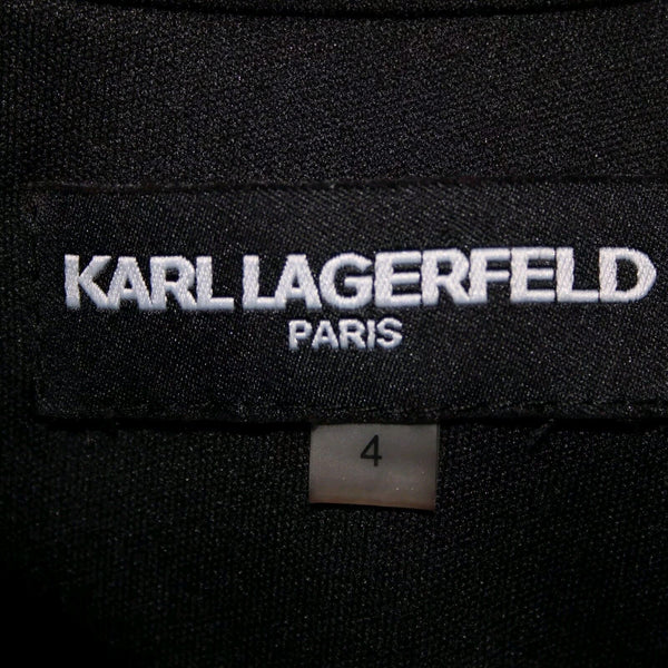Karl Lagerfeld Sz 4 Black On Black Pearl Applique Floral Lined Poly Rayon Dress