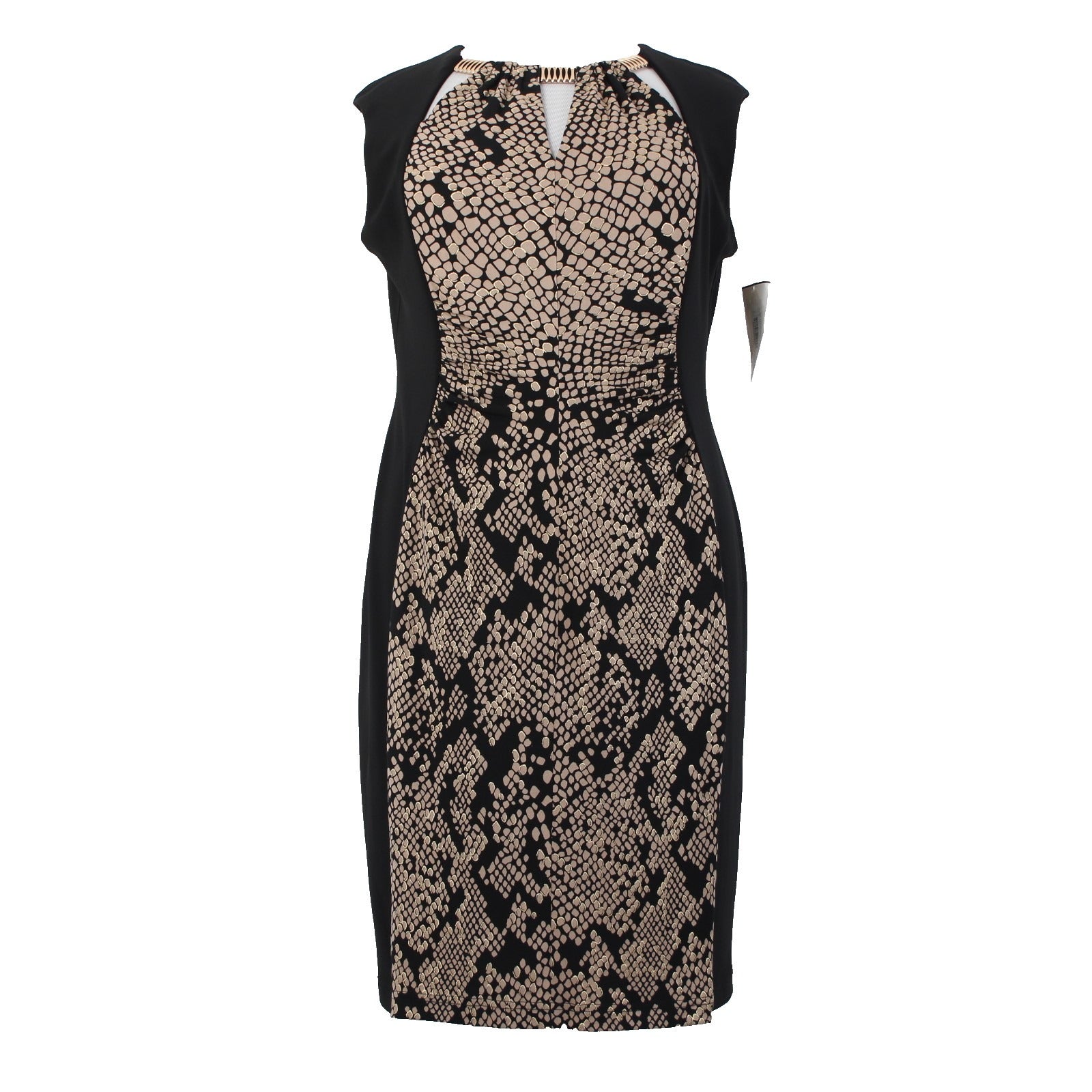 Joseph Ribkoff Dress NEW Sz 20 Black Tan Gold Eyelets Sleeveless Polyester Dress