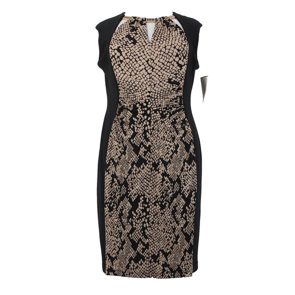 Joseph Ribkoff Dress NEW Sz 20 Black Tan Gold Eyelets Sleeveless Polyester Dress