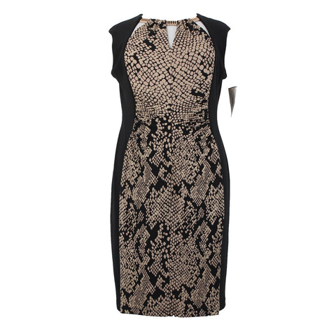 Joseph Ribkoff Dress NEW Sz 20 Black Tan Gold Eyelets Sleeveless Polyester Dress