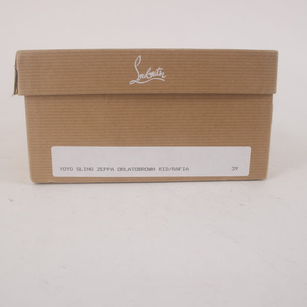Christian Louboutin Heels Yoyo Sling Zeppa Sz 39 Brown Peep Toe Leather 4.5"