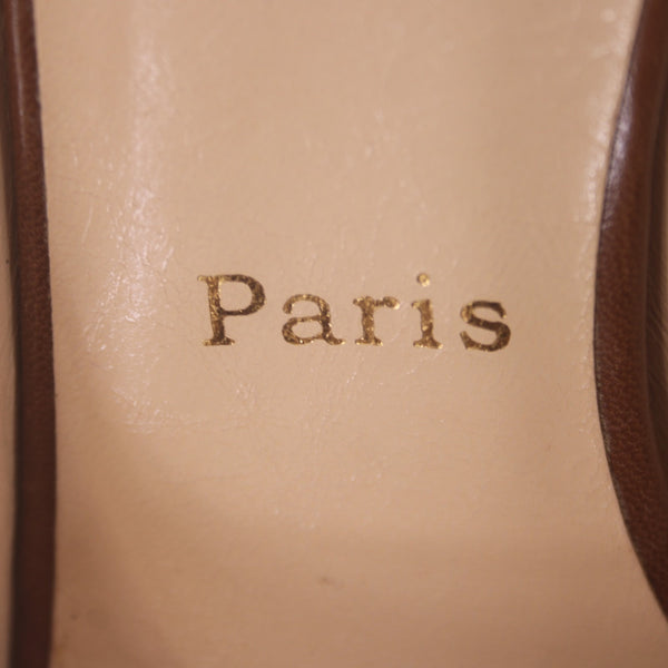 Christian Louboutin Heels Yoyo Sling Zeppa Sz 39 Brown Peep Toe Leather 4.5"