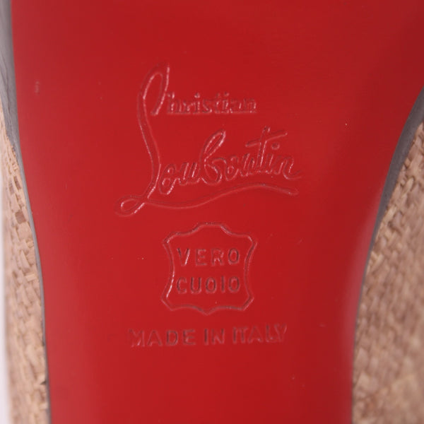 Christian Louboutin Heels Yoyo Sling Zeppa Sz 39 Brown Peep Toe Leather 4.5"