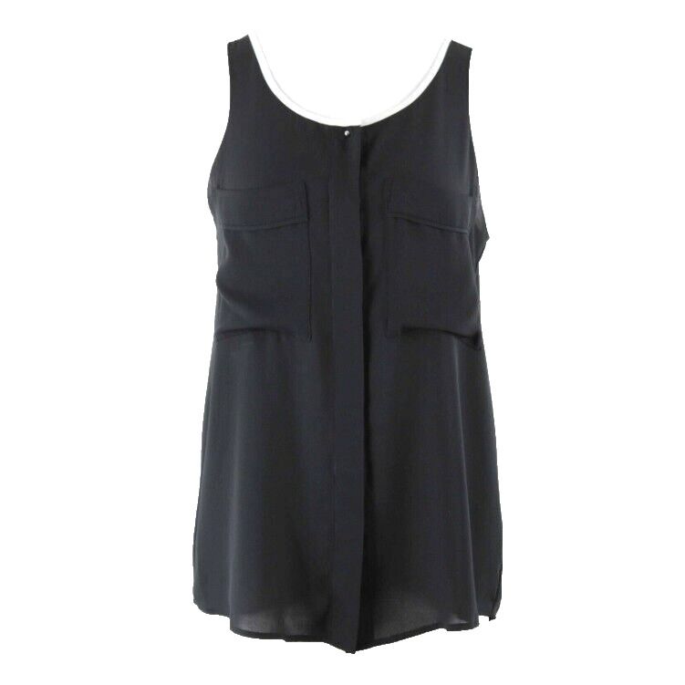 Metaphor Sz XS Black White Sheer Patch Pockets Pleat Back 100% Polyester Top