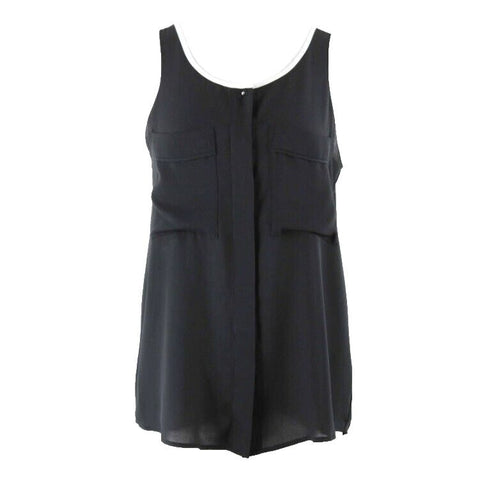 Metaphor Sz XS Black White Sheer Patch Pockets Pleat Back 100% Polyester Top